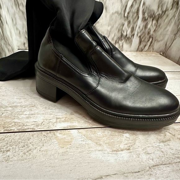 Zara Womens Sz 36 US 6 Black Stretch Knee High Boots Lug Bottom Wide Shaft Moto - Picture 14 of 16